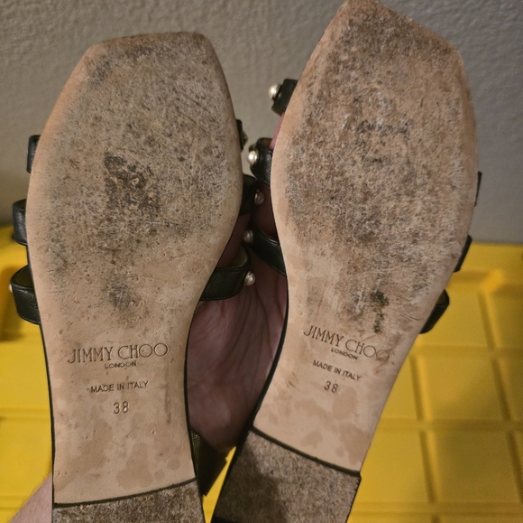 Jimmy Choo Black Sandals with Pearl Accents - Picture 3 of 3